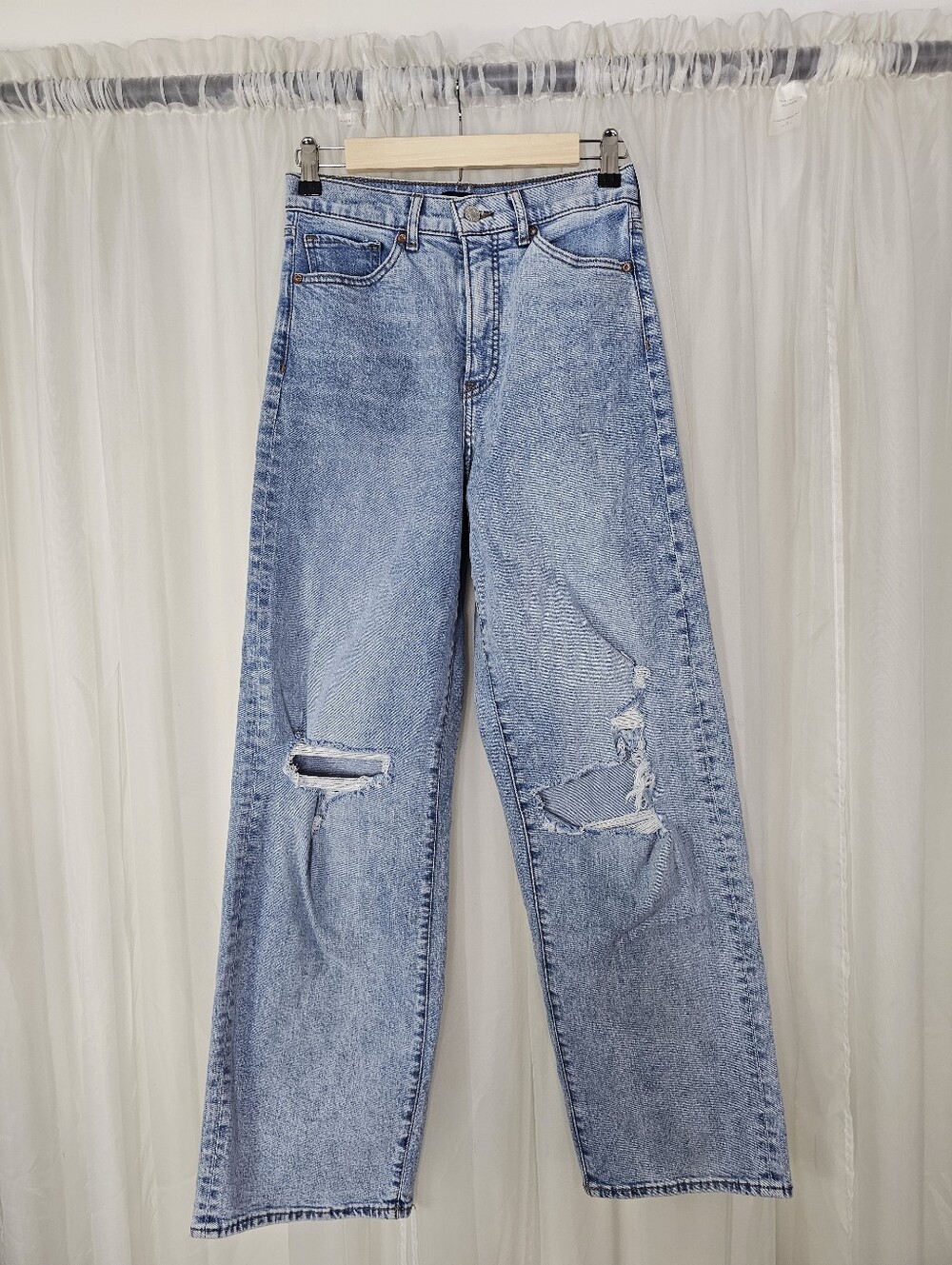 90s Wide Leg Super High Rise Distressed Acid Wash Jeans Size 2 Skater Grunge